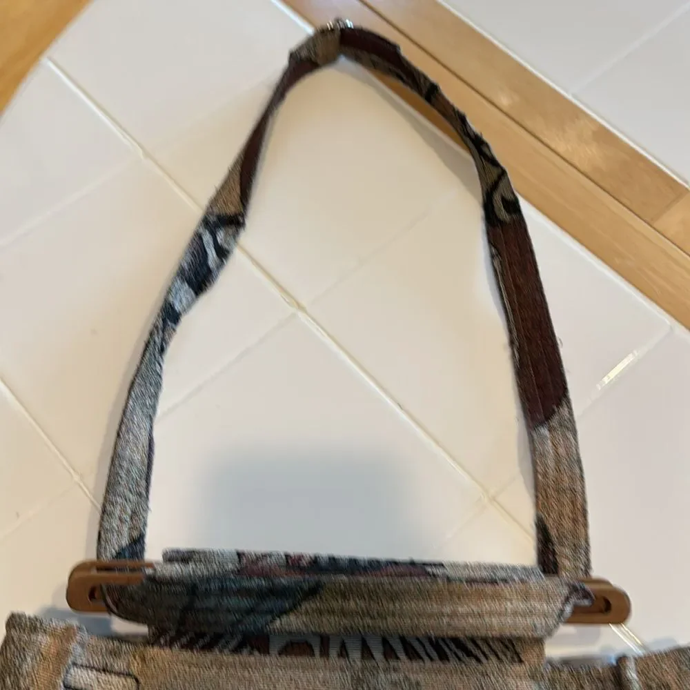 Vintage Southwest Tapestry Handbag with Wood Handles